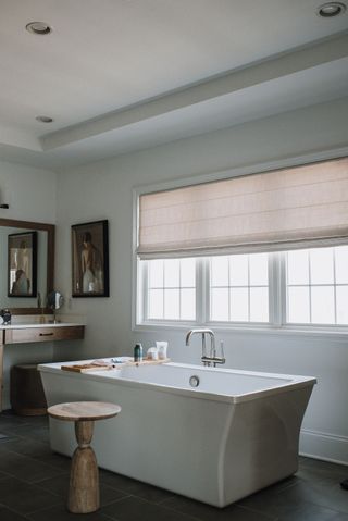 bathroom with freestanding contemporary bathtub