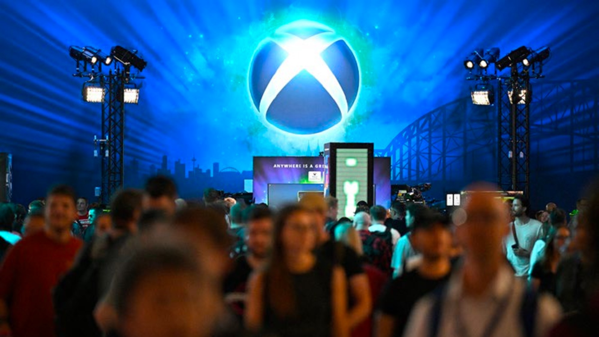 The Xbox booth during the Gamescom video games trade fair at the Trade Fair Center in Cologne, Germany, Aug. 20, 2025.