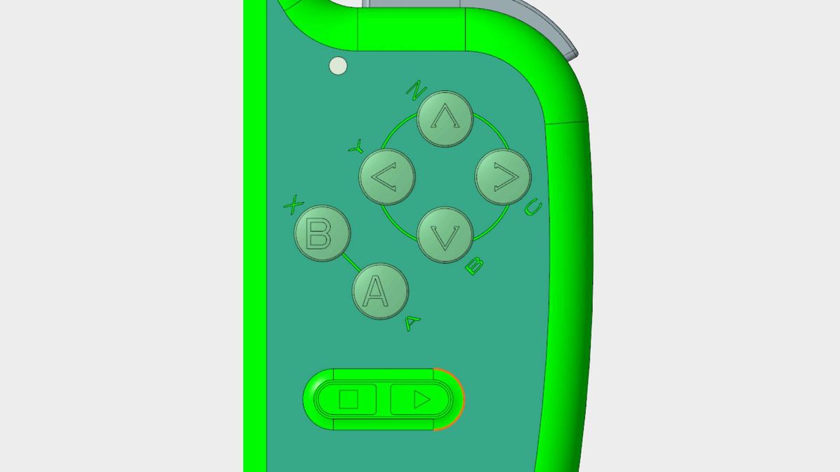 Render of MagicX Retro 45 handheld N64 buttons, including A, B, and C-pad.