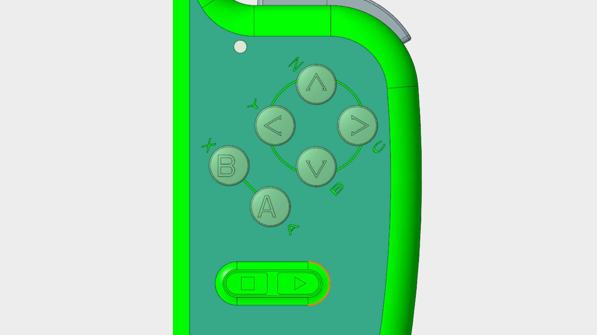 Render of MagicX Retro 45 handheld N64 buttons, including A, B, and C-pad.