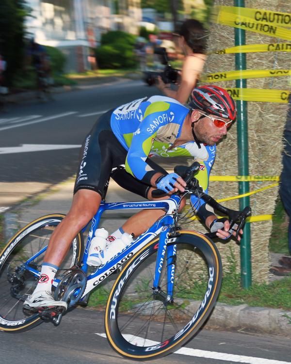 Team Type1-SANOFI rider Alexey Shmidt also clears one of the many turns like an Indy driver.