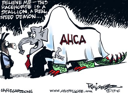 Political cartoon U.S. Republican AHCA health care reform secret