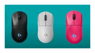 The black, white, and pink Logitech G Pro 2 Lightspeed mouse on a blue background