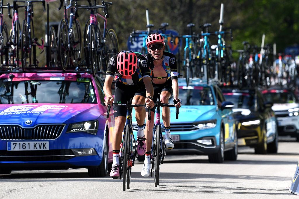 SEGA DI ALA ITALY MAY 26 Alberto Bettiol of Italy Hugh Carthy of United Kingdom and Team EF Education Nippo at arrival during the 104th Giro dItalia 2021 Stage 17 a 193km stage from Canazei to Sega di Ala 1246m UCIworldtour girodiitalia Giro on May 26 2021 in Sega di Ala Italy Photo by Tim de WaeleGetty Images