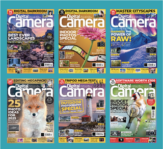 Six covers of Digital Camera Magazine arranged in a grid