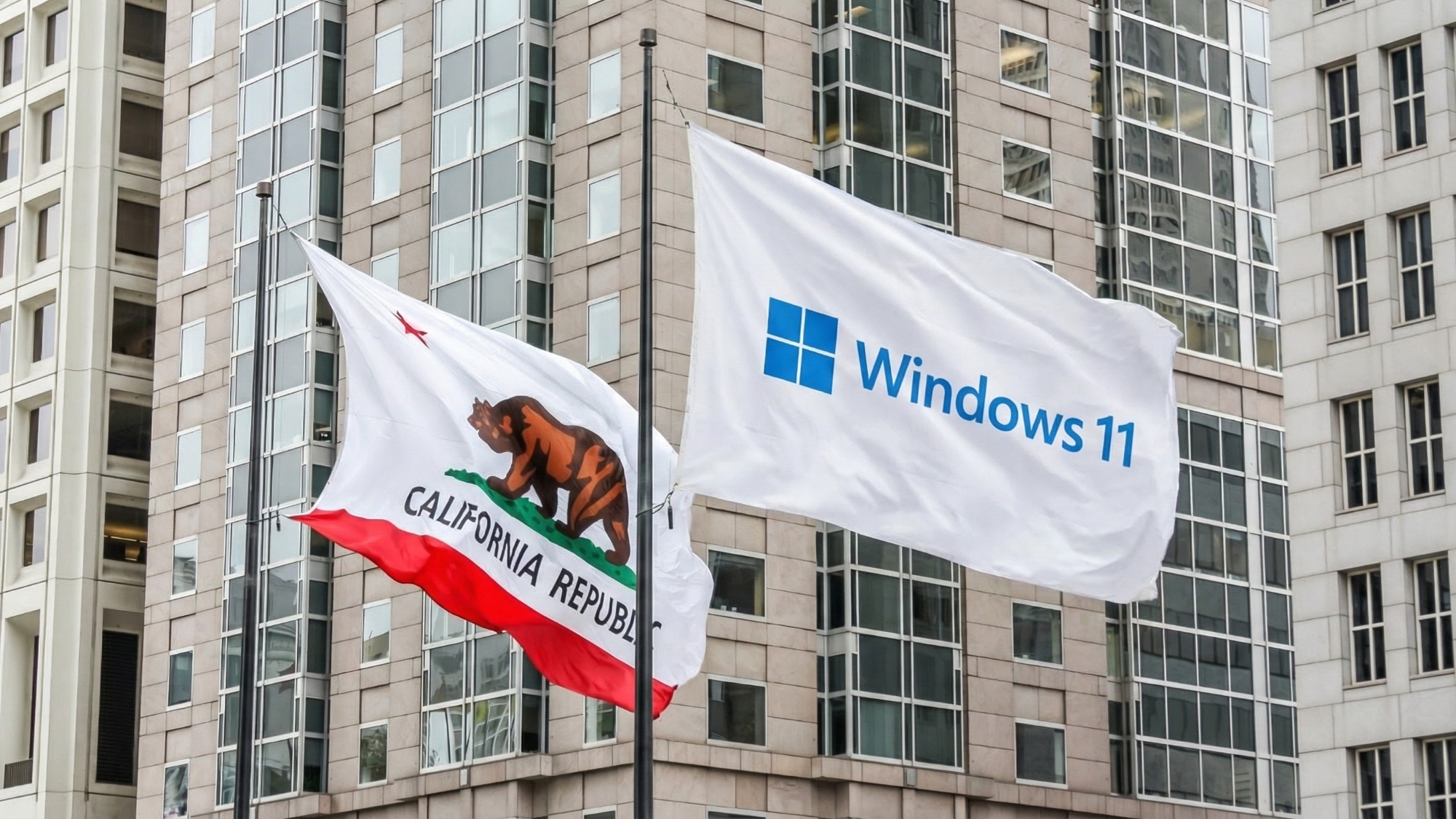 Windows 11 and California Republic Flags.