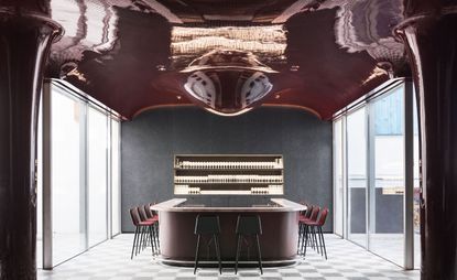 glossy red interior champagne bar