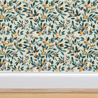 Clementine Sprigs Silver Sage&nbsp;Wallpaper – $76.80 (from $92.00) at Spoonflower
I