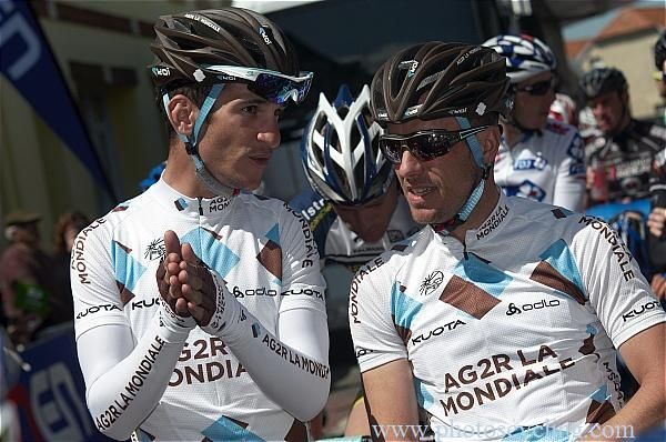 Blel Kadri and Sebastien Hinault (AG2R-La Mondiale) before stage three of the Tour de Picardie