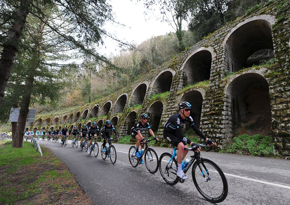 Riders competes in the first stage of the Volta a Catalunya in Calella