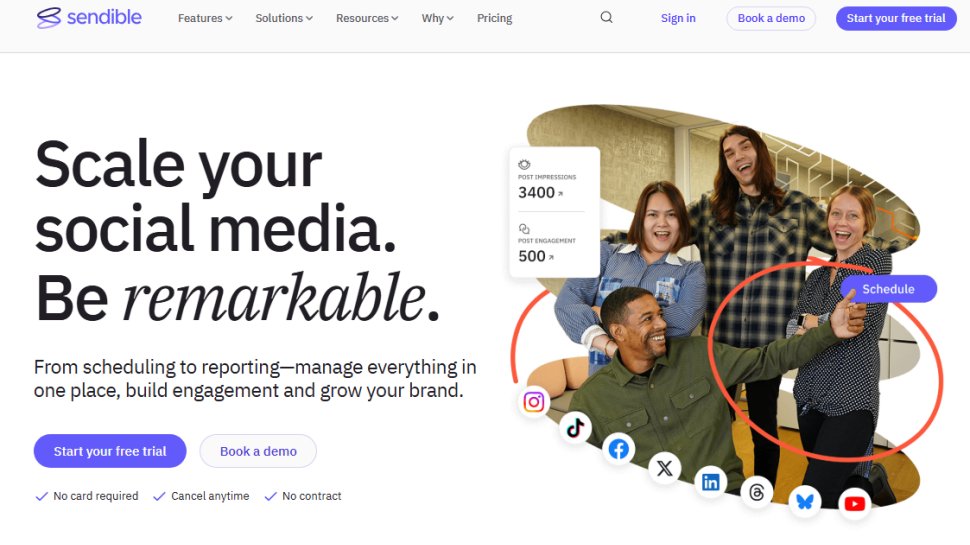 Website screenshot of Sendible (February, 2026)