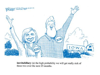 Political cartoon Bill Hillary Clinton 2016 Iowa US
