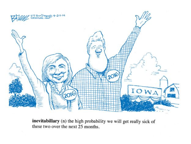 Political cartoon Bill Hillary Clinton 2016 Iowa US