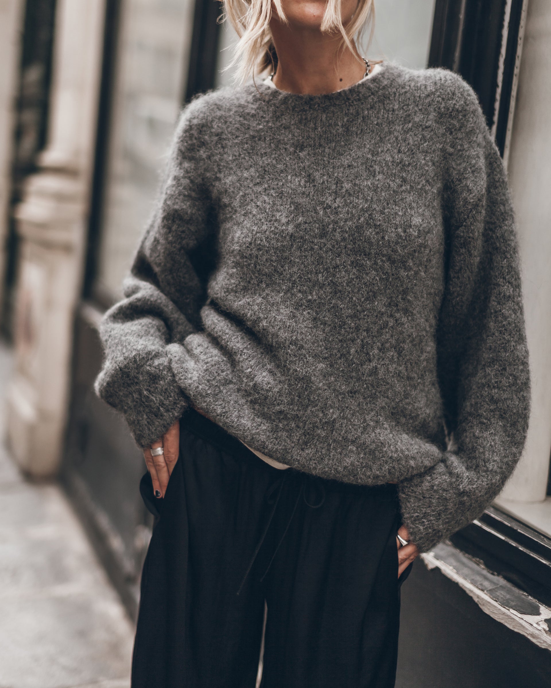 The Grey Fluffy Alpaca Knit Sweater - Xs