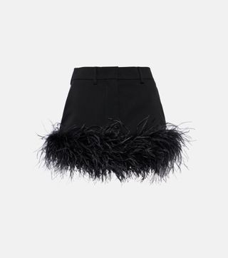 Feather-Trimmed Wool Miniskirt