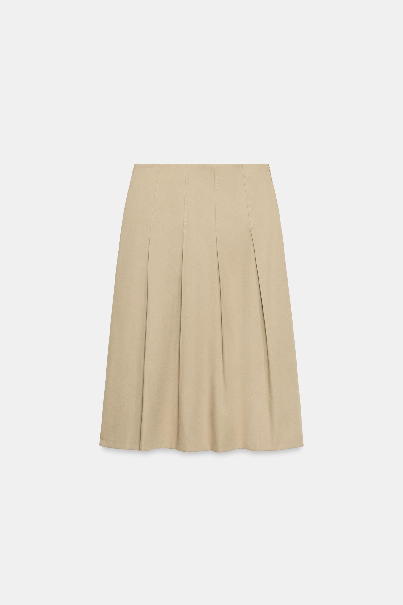 Zw Collection Pleated Midi Skirt - Mid-Camel - Xs