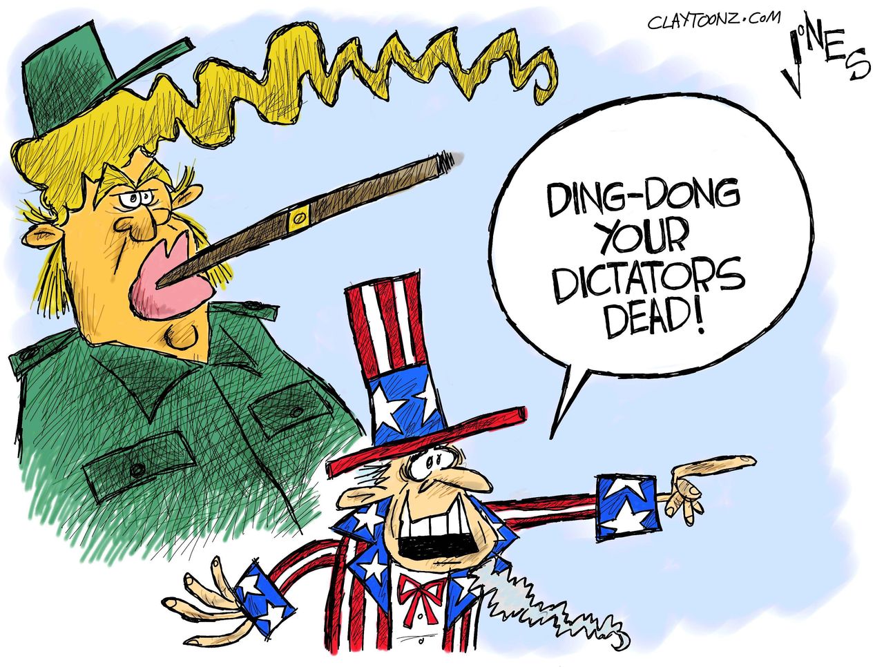 Political cartoon U.S. World dictators Fidel Castro Donald Trump