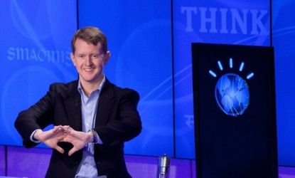 "My puny human brain, just a few bucks worth of water, salts, and proteins, hung in there just fine against a jillion-dollar supercomputer," says Ken Jennings in Slate.