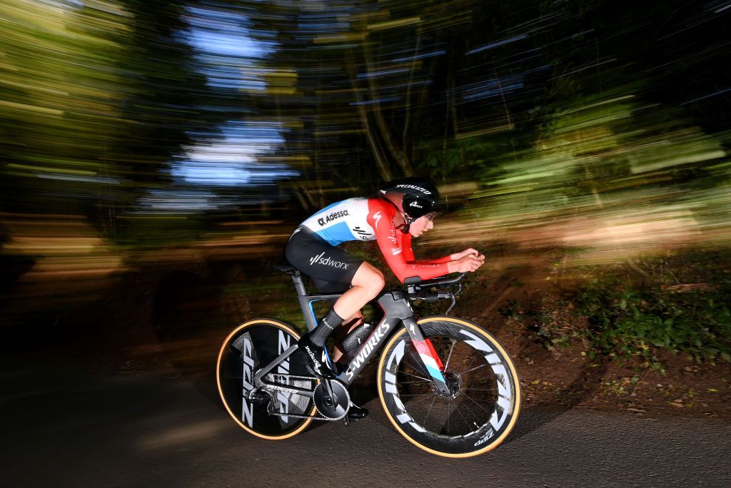 ATHERSTONE ENGLAND OCTOBER 06 Christine Majerus of Luxembourg and Team SD Worx sprints during the 7th The Womens Tour 2021 Stage 3 a 166km Individual time trial from Atherstone to Atherstone thewomenstour UCIWWT on October 06 2021 in Atherstone England Photo by Justin SetterfieldGetty Images