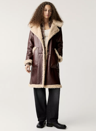 Faux-patent-finish double-sided coat