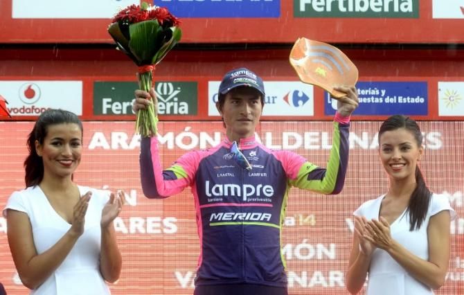 Winner Anacona (Lampre Merida) on the podium after his win