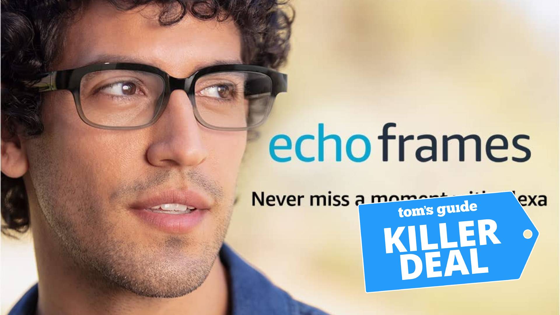 A photo of a person wearing the Echo Frames smart glasses.