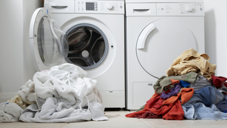 Laundry sorted into whites and coloreds