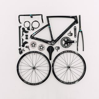 A chapter2 frameset surrounded by components to built up a bike