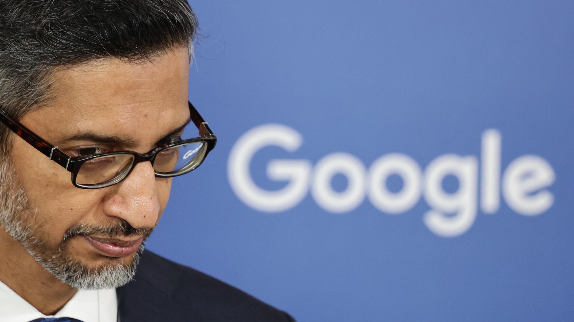 Google CEO Sundar Pichai during the press conference after his meeting with Polish PM Donald Tusk at Google for Startups Campus In Warsaw in Warsaw, Poland on February 13, 2025.