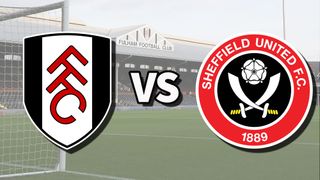 The Fulham and Sheffield United club badges on top of a photo of Craven Cottage in London, England