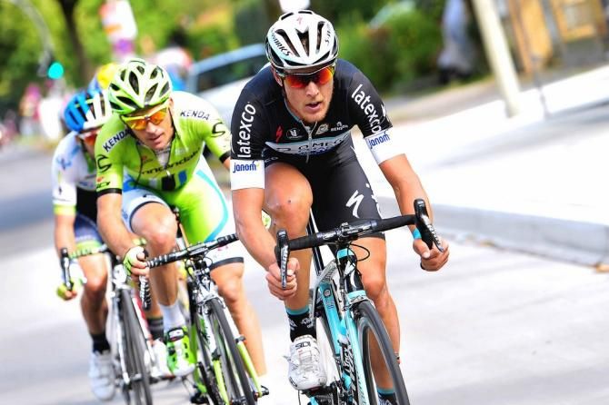 Matteo Trentin (Omega Pharma-Quick Step) on the front of the bunch