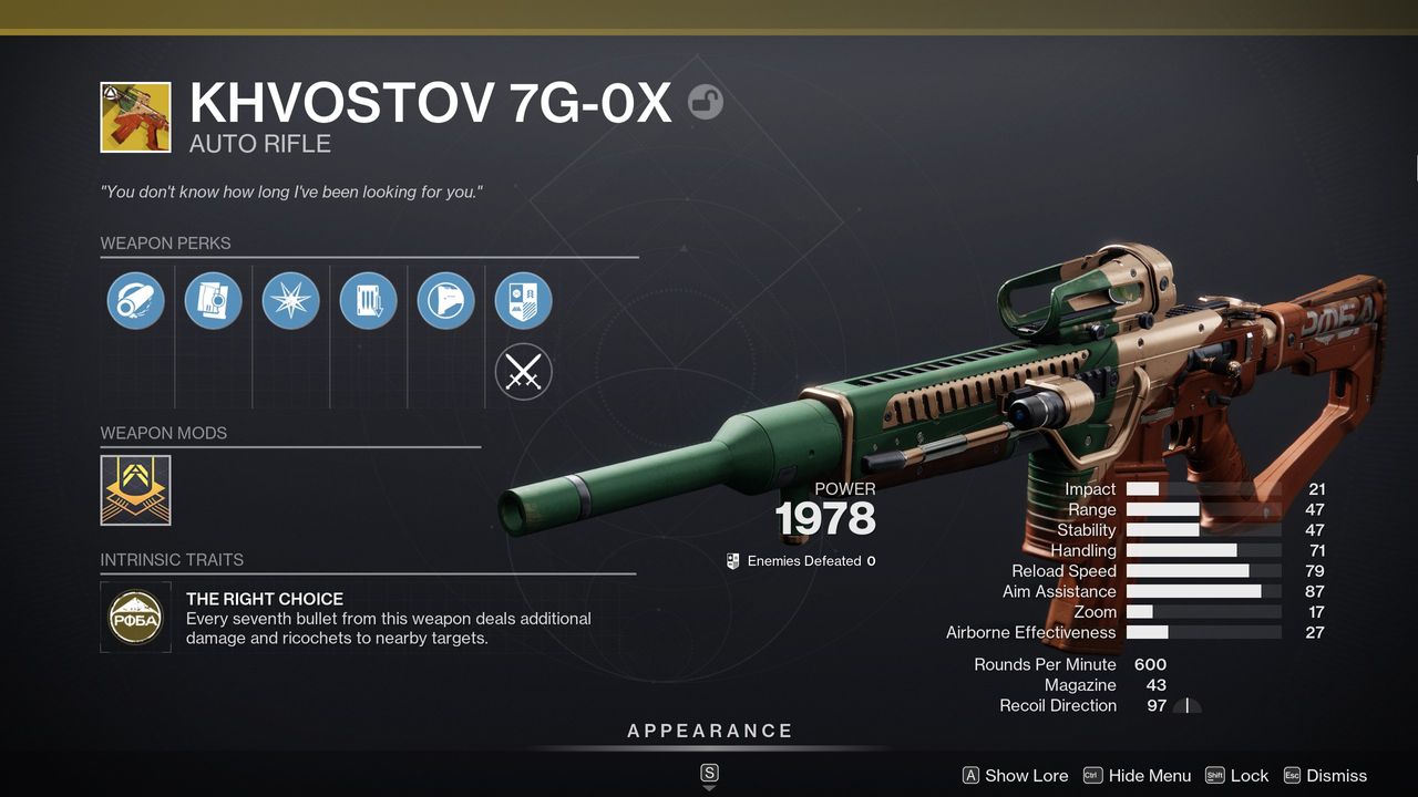 Destiny 2 Khvostov - Exotic version
