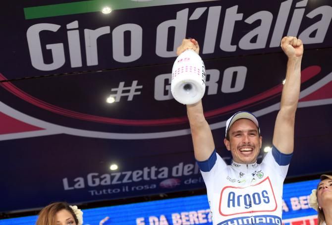 Stage 5 winner John Degenkolb (Team Argos-Shimano) on the podium in Matera