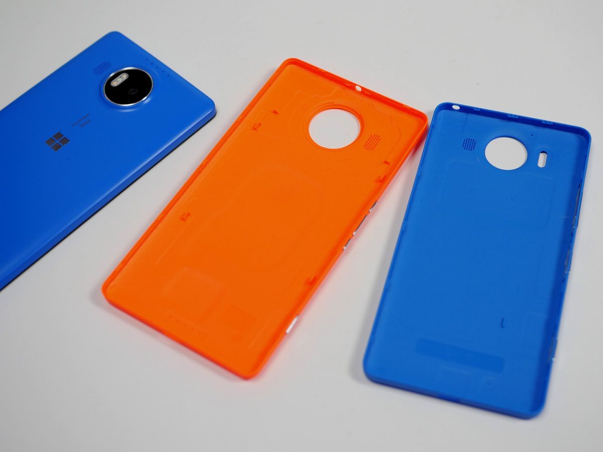 Orange and Blue replacement covers for the Lumia 950