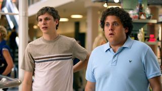 (L to R) Michael Cera as Evan and Jonah Hill as Seth in Superbad