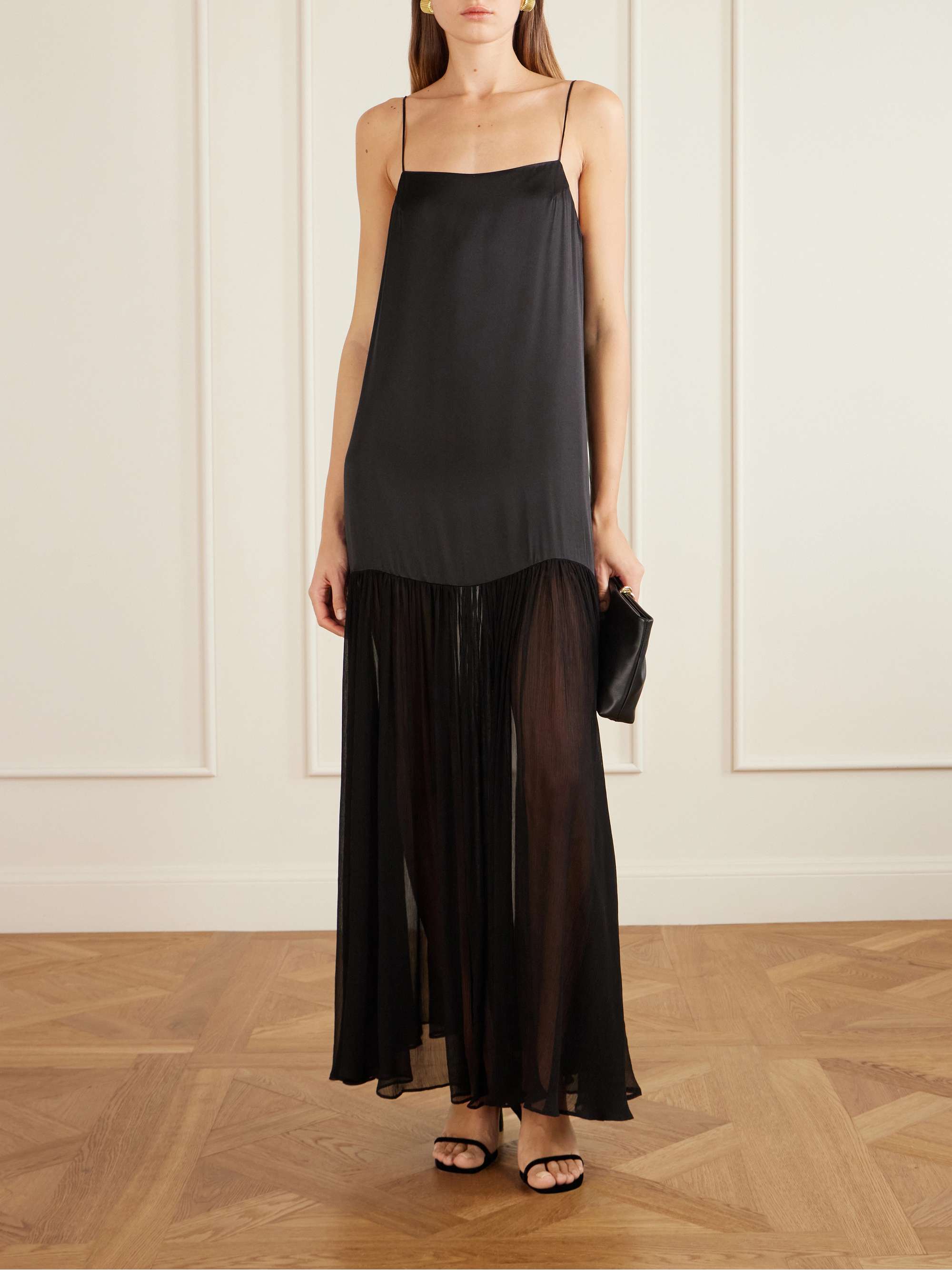 Clementine Pleated Silk-Blend and Chiffon Maxi Dress