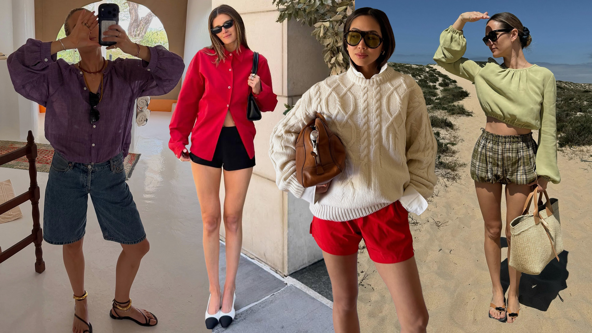 Collage of influencers wearing shorts