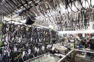 A shop full of bikes stacks up for the old school Drake’s. Photo: Russell Ellis