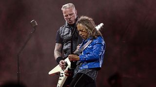 Singer/guitarist James Hetfield (L) and guitarist Kirk Hammett of Metallica perform at Bank of America Stadium on May 31, 2025 in Charlotte, North Carolina