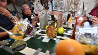 The International Space Station crew has enjoyed a somewhat different Thanksgiving dinner.