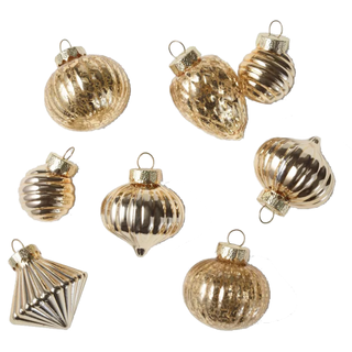 Set of 8 gold Christmas ornaments