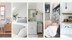 compilation of different neutral rooms around the house to support daily habits to keep a house clean and tidy