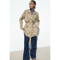 Short Faux Suede Trench Coat in Light Khaki $59.90/£45.99