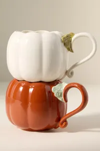 Anthropologie Figural Pumpkin Glazed Stoneware Mug
