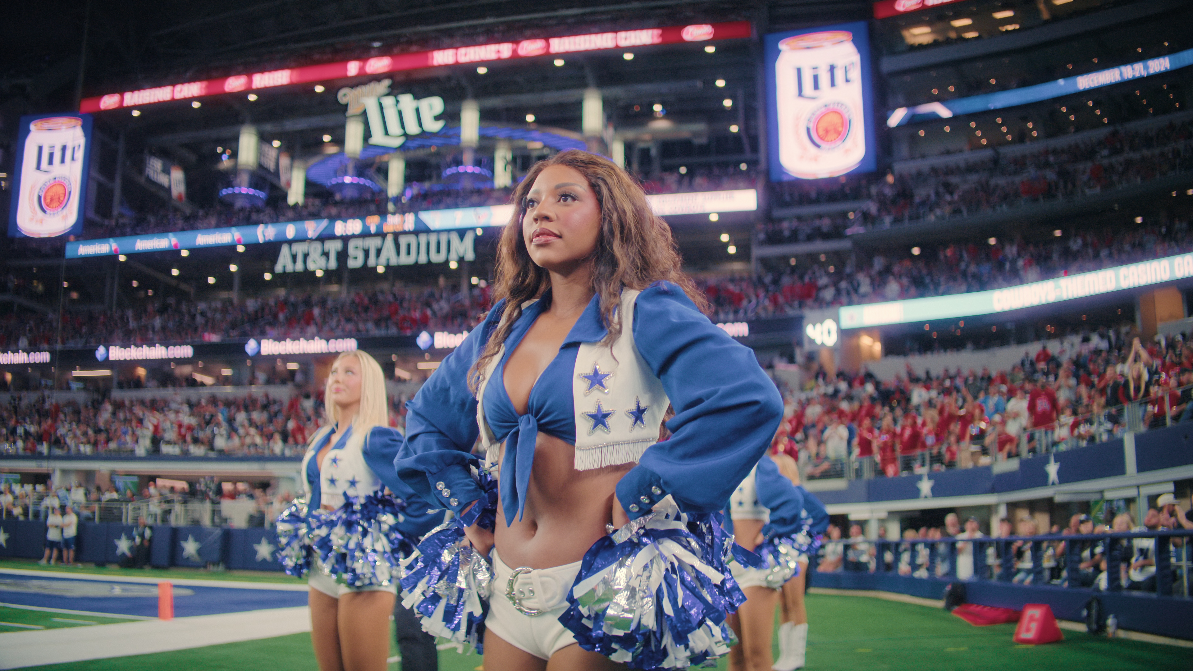Armani on the field in her dcc uniform in America's Sweethearts: Dallas Cowboys Cheerleaders, Season 2