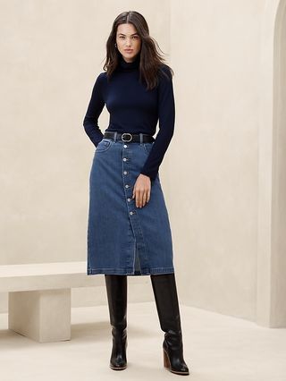 Denim Knee-Length Skirt