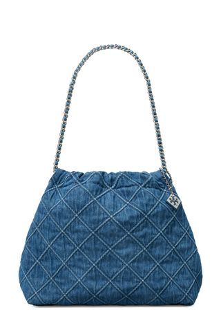 Tory Burch Fleming Soft Quilted Denim Hobo Bag