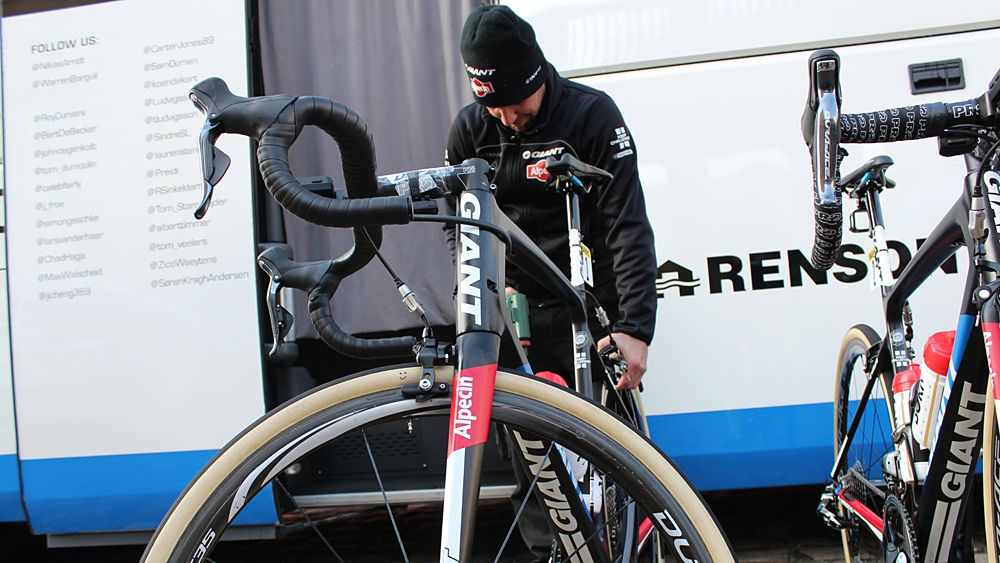 Team Giant-Alpecin ran 30mm Vittoria tubulars at Paris-Roubaix. The team edition 30mm tubs were marked with this simple smile