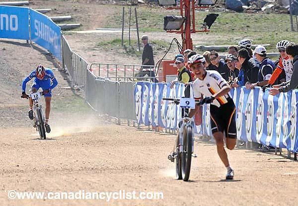 Julian Schelb (Germany) runs for the line and barely holds off Luca Braidot for seventh.