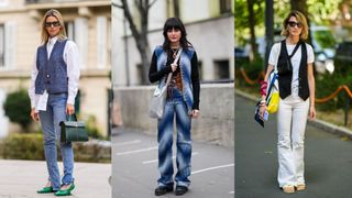 Street style wearing flared jeans and gilet